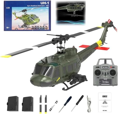 طائرات هليكوبتر RC ERA C032 UH-1 Huey RC للبالغين المبتدئين، بمقياس 1/48 6CH 2.4G 6 محاور جيروسكوبية للتحكم عن بعد مع تدحرج ثلاثي الأبعاد وثبات الارتفاع (RTF / 3 بطاريات) in Kuwait