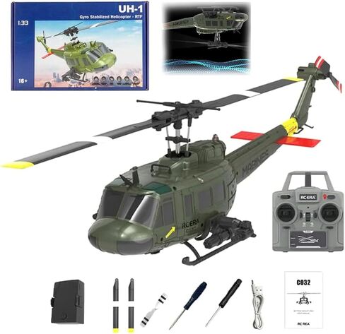 طائرات هليكوبتر RC ERA C032 UH-1 Huey RC للبالغين المبتدئين، بمقياس 1/48 6CH 2.4G 6 محاور جيروسكوبية للتحكم عن بعد مع تدحرج ثلاثي الأبعاد وثبات الارتفاع (RTF / 3 بطاريات) in Kuwait