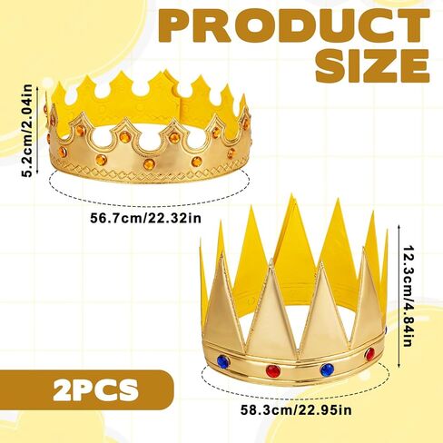 2 Pcs Birthday King Crowns, Prince Golden King Crown Adjustable Costume Crowns with Gems for Birthday Party, Photo Props Halloween Crown in Saudi Arabia