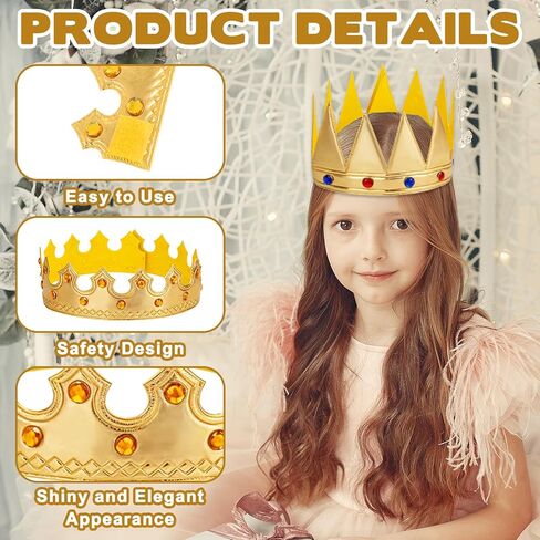 2 Pcs Birthday King Crowns, Prince Golden King Crown Adjustable Costume Crowns with Gems for Birthday Party, Photo Props Halloween Crown in Saudi Arabia