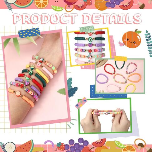 Ecally 24 Sets Valentines Day Gifts Bulk Fruit Clay Bracelets with Cards Bags Valentine Fruit Themed Gift Exchange for Women Valentine's Party Favors Classroom Reward Prize Friendship Cards in Saudi Arabia