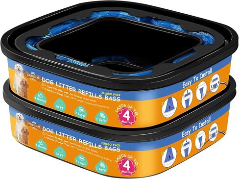 2-Pack Jumbo Refills Compatible with Pet Genie & Litter Genie Square Pails, 56 Ft 7-Layer Odor Lock Pet Genie Refills Bags for Dog Poop & Cat Litter Disposal System, Up to 8 Months Supply in Saudi Arabia