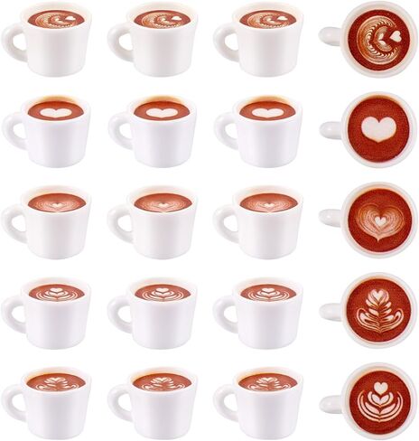 Beadthoven 20Pcs Mini Resin Coffee Cups 5 Styles Miniature Coffee Mug Tiny Coffee Drink Beverage Dollhouse Accessories for Doll Kitchen Play Christmas Party Decoration Keychain Earring Making in Saudi Arabia