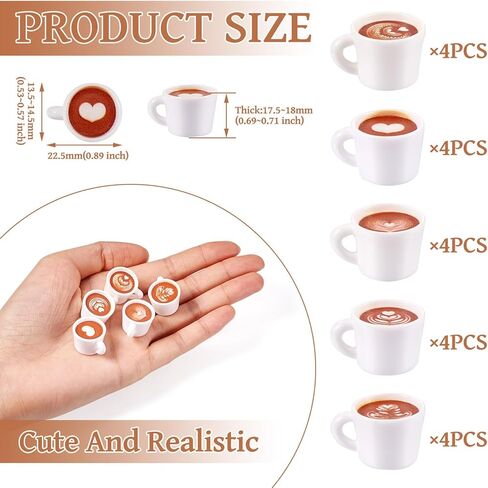 Beadthoven 20Pcs Mini Resin Coffee Cups 5 Styles Miniature Coffee Mug Tiny Coffee Drink Beverage Dollhouse Accessories for Doll Kitchen Play Christmas Party Decoration Keychain Earring Making in Saudi Arabia