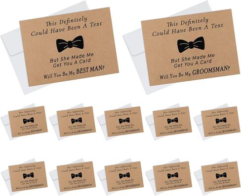 مجموعة بطاقات اقتراح مكونة من 12 قطعة، TNE Creator مقاس 7.1 × 5.1 بوصة، 10 قطع من بطاقات Will You Be My Groomsman المضحكة + قطعتين من بطاقة Will You Be My Best Man مع 12 قطعة مظاريف لمستلزمات الزفاف in Kuwait