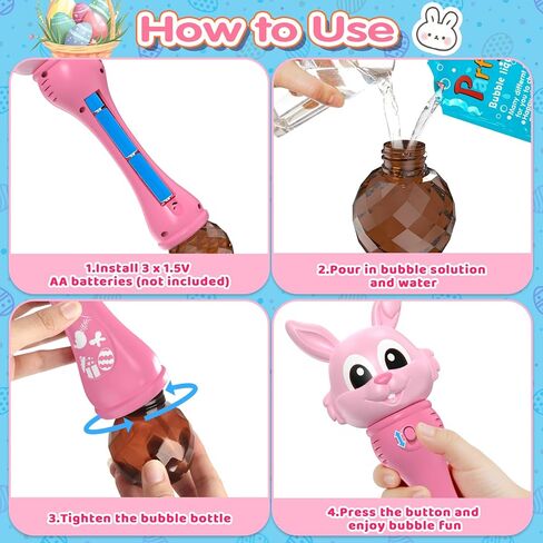 Bubble Machine for Kids, 2 Pack Bunny Bubble Wands, Easter Basket Stuffers for Toddler, Automatic Rabbit Bubble Blower,Outdoor Bubble Toys Easter Gift for Age 3 4 5 6 7 8 Years Old Boys Girls in Kuwait