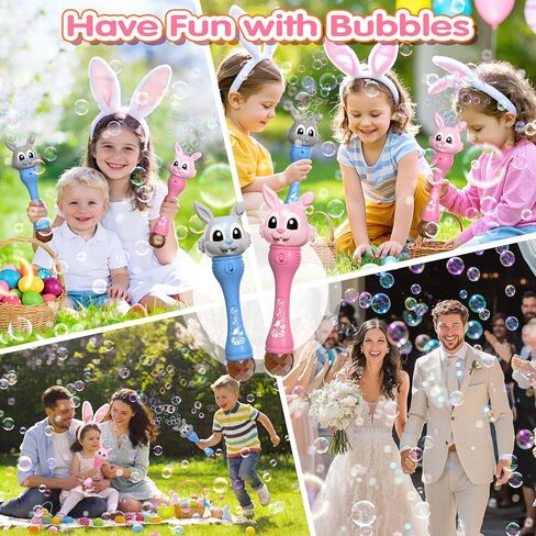 Bubble Machine for Kids, 2 Pack Bunny Bubble Wands, Easter Basket Stuffers for Toddler, Automatic Rabbit Bubble Blower,Outdoor Bubble Toys Easter Gift for Age 3 4 5 6 7 8 Years Old Boys Girls in Kuwait