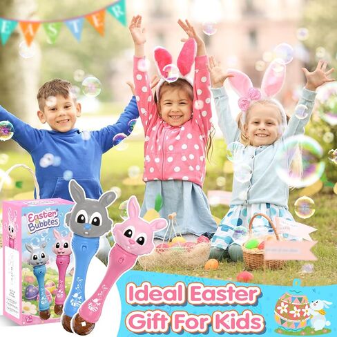 Bubble Machine for Kids, 2 Pack Bunny Bubble Wands, Easter Basket Stuffers for Toddler, Automatic Rabbit Bubble Blower,Outdoor Bubble Toys Easter Gift for Age 3 4 5 6 7 8 Years Old Boys Girls in Kuwait