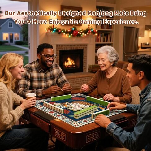 حصيرة ماهجونج مع حقيبة حمل مقاس 31.5 بوصة × 31.5 بوصة، مضادة للانزلاق لتقليل الضوضاء، زهور حمراء نمر مهيبة، حدود مزخرفة باللون الأزرق العميق لألعاب ماهجونج بوكر الدومينو وألعاب البلاط in Kuwait