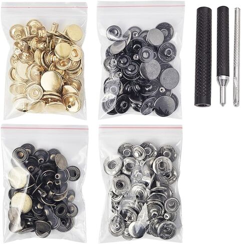 3/5in Heavy Duty Snap Button Kit, 160 Pieces Durable Copper Zinc Alloy Clothing Snaps, No Sew Leather Snaps for Jeans Bracelets, Jackets, Bags Belt, DIY Crafts in Saudi Arabia