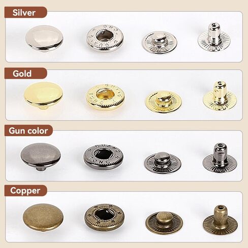 3/5in Heavy Duty Snap Button Kit, 160 Pieces Durable Copper Zinc Alloy Clothing Snaps, No Sew Leather Snaps for Jeans Bracelets, Jackets, Bags Belt, DIY Crafts in Saudi Arabia