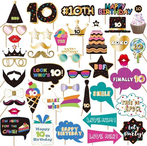 BRT Bearingshui 10th Photo Booth Props، إكسسوارات حفلات أعياد الميلاد، اللافتات، الزينة والمفضلات in Saudi Arabia