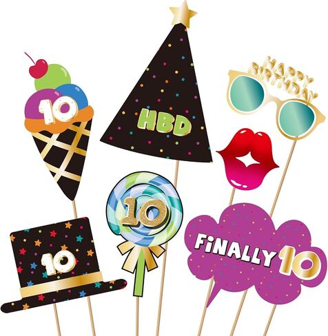 BRT Bearingshui 10th Photo Booth Props، إكسسوارات حفلات أعياد الميلاد، اللافتات، الزينة والمفضلات in Saudi Arabia