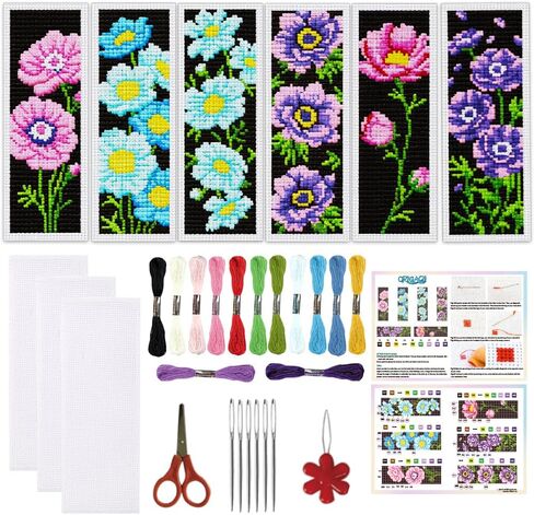 طقم إشارات مرجعية بغرز متقاطعة من ORIGACH مكونة من 6 مجموعات للمبتدئين مع تعليمات خيط اللباد الداعمة، طقم إشارات مرجعية مطرزة ومختومة للبالغين، ومحبي الكتب in Kuwait