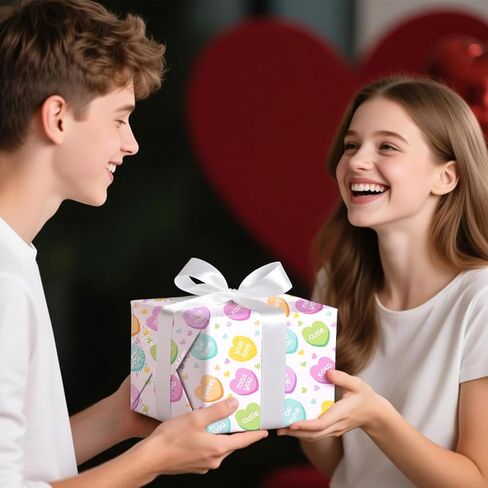 1 لفة من ورق التغليف على شكل قلب لمحادثة عيد الحب - 17 بوصة × 32.8 قدم، ورق تغليف هدايا على شكل قلب الحب الرومانسي لعيد الحب DIY، لوازم حفلات الزفاف السنوية in Kuwait