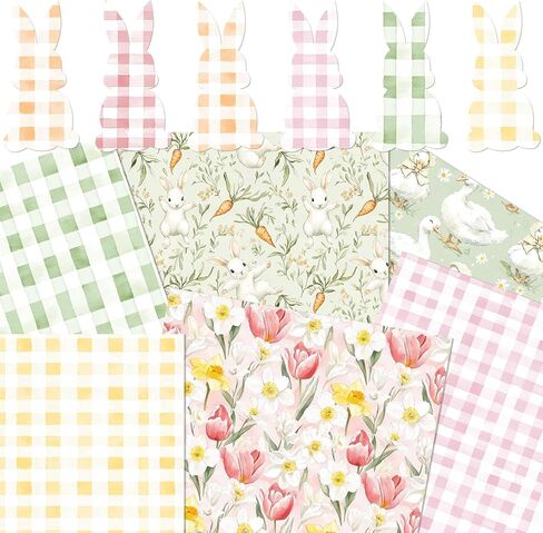 24 Sheets Watercolor Easter Scrapbook Paper, Bunny Eggs Duck Flowers and Carrots Patterns Decorative Craft Paper Folded Flat for Easter Card Making Spring Party Photo Album Decor, 12'' x 12'' in Saudi Arabia