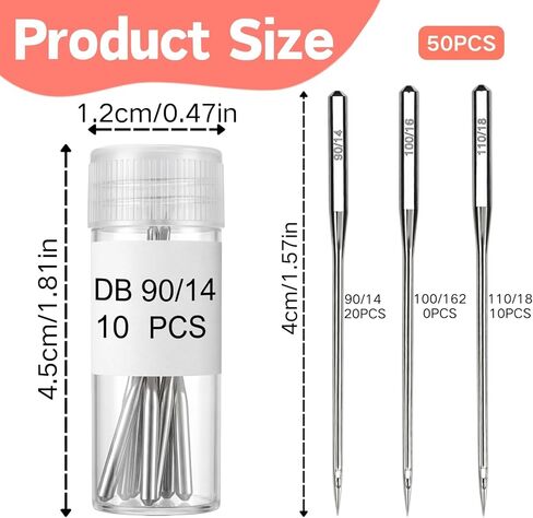 ZJO 50 Pcs Universal Sewing Machine Needles, Sizes 90/14, 100/16, 110/18 Heavy Duty and Regular for Most Home Sewing Machines in Kuwait