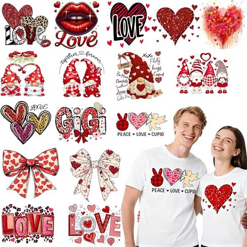 عيد الحب على النقل بالكي، 16 ورقة كيوبيد وحبيبته اقتباسات الحب DTF جاهزة للضغط، فينيل ناقل للحرارة من الفينيل للقمصان، هدايا لصديقتها وصديقتها in Kuwait