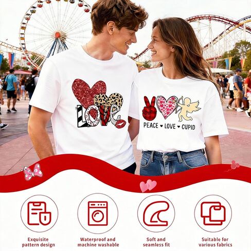 عيد الحب على النقل بالكي، 16 ورقة كيوبيد وحبيبته اقتباسات الحب DTF جاهزة للضغط، فينيل ناقل للحرارة من الفينيل للقمصان، هدايا لصديقتها وصديقتها in Kuwait