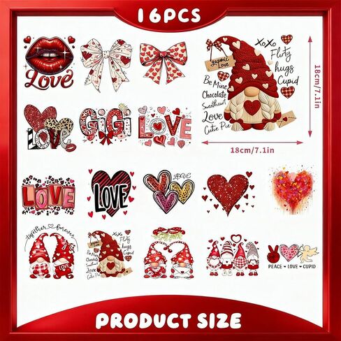 عيد الحب على النقل بالكي، 16 ورقة كيوبيد وحبيبته اقتباسات الحب DTF جاهزة للضغط، فينيل ناقل للحرارة من الفينيل للقمصان، هدايا لصديقتها وصديقتها in Kuwait