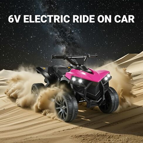 سيارة ركوب TLSUNNY 6V للأطفال ATV ذات 4 عجلات، سيارة كهربائية تعمل بالبطارية مع موسيقى ومصابيح أمامية، مثالية للأولاد والبنات (وردي) in Kuwait