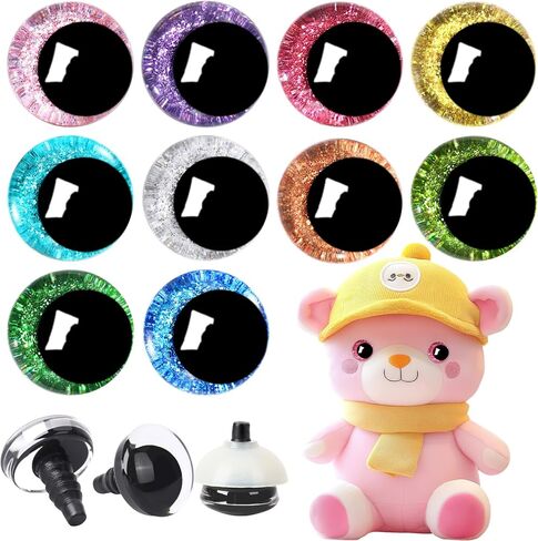 UPINS 120Pieces 18 mm 3D Glitter Plastic Safety Eyes with Washers for Amigurumi Animal Moon Eyes Plastic Craft Doll Crochet Eyes for DIY of Puppet Bear Making Supplies (10 Colors) in Saudi Arabia