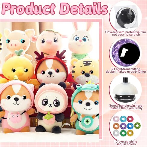 UPINS 120Pieces 18 mm 3D Glitter Plastic Safety Eyes with Washers for Amigurumi Animal Moon Eyes Plastic Craft Doll Crochet Eyes for DIY of Puppet Bear Making Supplies (10 Colors) in Saudi Arabia