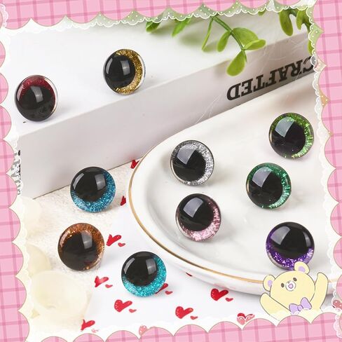 UPINS 120Pieces 18 mm 3D Glitter Plastic Safety Eyes with Washers for Amigurumi Animal Moon Eyes Plastic Craft Doll Crochet Eyes for DIY of Puppet Bear Making Supplies (10 Colors) in Saudi Arabia