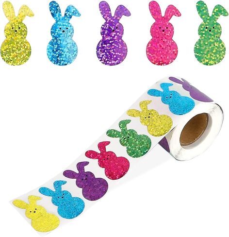 Easter Bunny Stickers, Colorful Glitter Bunny Sticker Roll, 1.5'' Sparkly Self-Adhesive Rabbit Stickers Gift Seals Decal for Scrapbooks Card Water Bottle Craft Holiday Easter Party Favors Decor 500Pcs in Saudi Arabia