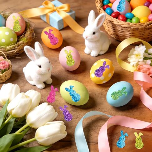 Easter Bunny Stickers, Colorful Glitter Bunny Sticker Roll, 1.5'' Sparkly Self-Adhesive Rabbit Stickers Gift Seals Decal for Scrapbooks Card Water Bottle Craft Holiday Easter Party Favors Decor 500Pcs in Saudi Arabia