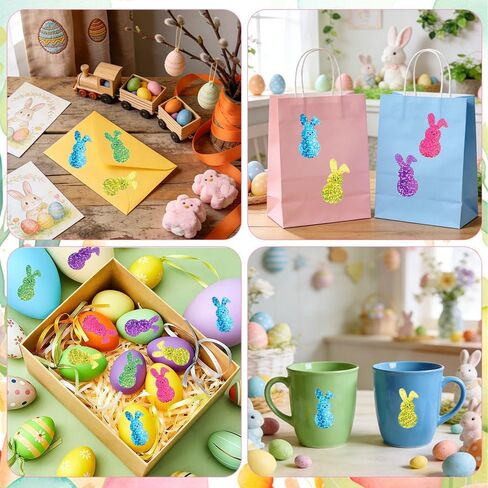 Easter Bunny Stickers, Colorful Glitter Bunny Sticker Roll, 1.5'' Sparkly Self-Adhesive Rabbit Stickers Gift Seals Decal for Scrapbooks Card Water Bottle Craft Holiday Easter Party Favors Decor 500Pcs in Saudi Arabia