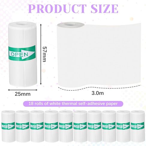 18 Rolls Mini Printer Sticker Paper 57 X 25 Mm Thermal Sticker Paper Self-Adhesive Thermal Printer Stickers for Pocket Inkless Portable Bluetooth Printers For Photos Lists Notes Diy Scrapbook(White) in Saudi Arabia