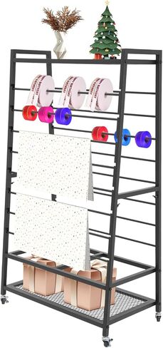Rolling Ribbon Organizer Double-Sided Ribbon Rack 16-Tier Ribbon Holder Organizer Rack with Brakes & 2 Display Platforms Metal Wrapping Paper Holder for Flower Shop, Craft Room in Saudi Arabia