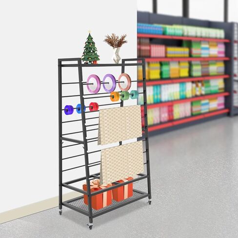 Rolling Ribbon Organizer Double-Sided Ribbon Rack 16-Tier Ribbon Holder Organizer Rack with Brakes & 2 Display Platforms Metal Wrapping Paper Holder for Flower Shop, Craft Room in Saudi Arabia