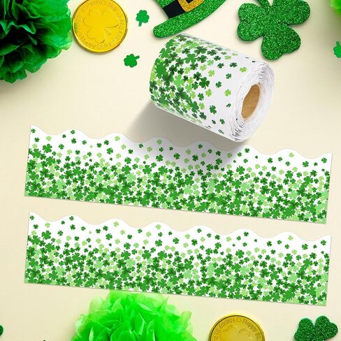 36 Ft St. Patrick’s Day Bulletin Board Border Roll, Green Shamrock Bulletin Border Clover Borders Trim for St. Patricks Day Irish Party Classroom Office Bulletins Board Decorations in Kuwait