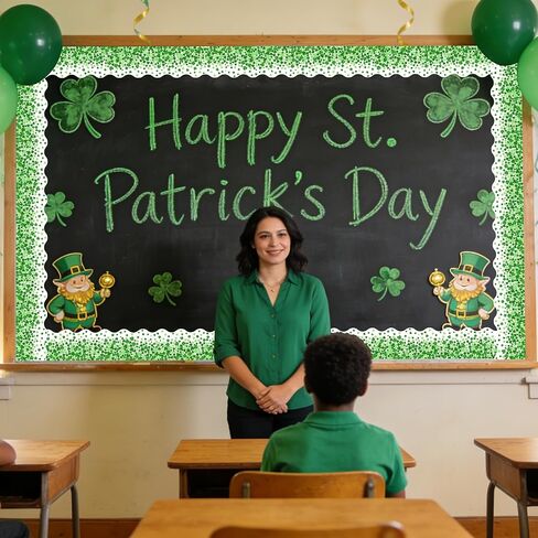 36 Ft St. Patrick’s Day Bulletin Board Border Roll, Green Shamrock Bulletin Border Clover Borders Trim for St. Patricks Day Irish Party Classroom Office Bulletins Board Decorations in Kuwait