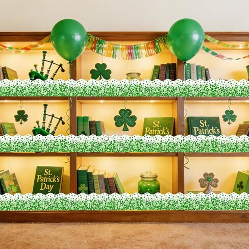 36 Ft St. Patrick’s Day Bulletin Board Border Roll, Green Shamrock Bulletin Border Clover Borders Trim for St. Patricks Day Irish Party Classroom Office Bulletins Board Decorations in Kuwait