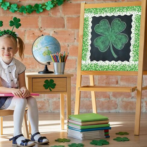 36 Ft St. Patrick’s Day Bulletin Board Border Roll, Green Shamrock Bulletin Border Clover Borders Trim for St. Patricks Day Irish Party Classroom Office Bulletins Board Decorations in Kuwait