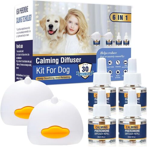 Dog Calming Pheromones Diffuser 6 in 1 Kit Appeasing Pheromone Diffuser to Calm (2 Plug in+4 x48ml Refill) for Anxiety Relief Reduce Aggression Fighting Barking Stress 120 Day Supply in Saudi Arabia