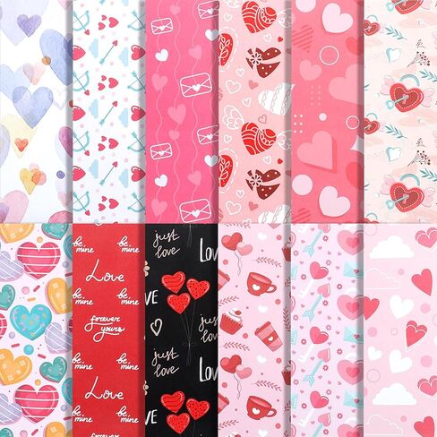 Valentine Scrapbook Paper Valentine Decorative Craft Paper 24 Sheet Valentines Cardstock Red Heart Love Patterned Papers for DIY Card Making Photo Album Journal Decor Valentines Craft Supplies in Saudi Arabia