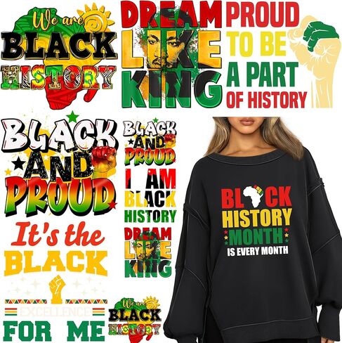 10 ورقات لشهر التاريخ الأسود، يمكن كيها على رقع النقل بالضغط الحراري للملابس والسترات القابلة للغسل، نحن ملصق تاريخ أسود لتزيين الديكور بنفسك in Kuwait