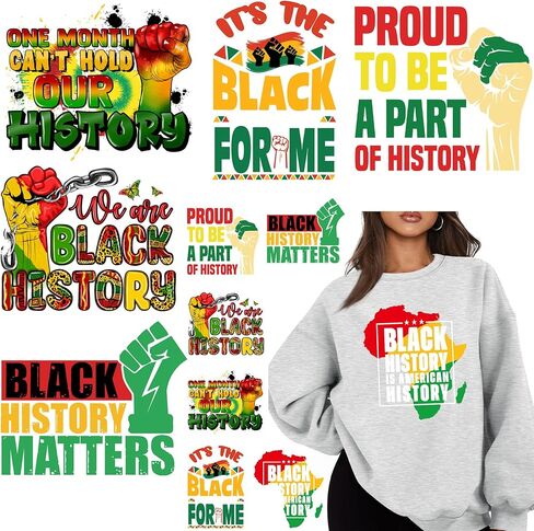 10 ورقات لشهر التاريخ الأسود، يمكن كيها على رقع النقل بالضغط الحراري للملابس والسترات القابلة للغسل، نحن ملصق تاريخ أسود لتزيين الديكور بنفسك in Kuwait