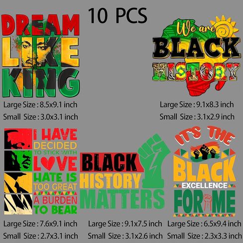 10 ورقات لشهر التاريخ الأسود، يمكن كيها على رقع النقل بالضغط الحراري للملابس والسترات القابلة للغسل، نحن ملصق تاريخ أسود لتزيين الديكور بنفسك in Kuwait