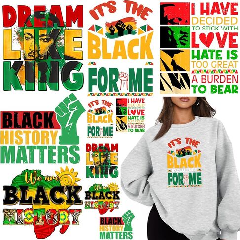 10 ورقات لشهر التاريخ الأسود، يمكن كيها على رقع النقل بالضغط الحراري للملابس والسترات القابلة للغسل، نحن ملصق تاريخ أسود لتزيين الديكور بنفسك in Kuwait