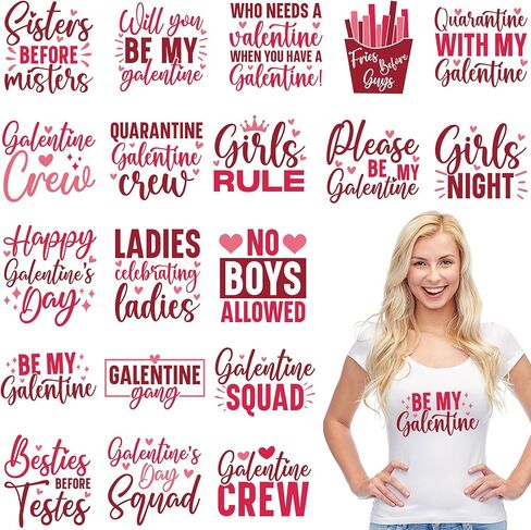 Galentine's Day Iron on Transfers for Women, 19 PCS DTF Transfers Ready to Press, Valentines Iron on Patches for Clothes, T-Shirts, Bags, DIY Crafts, Galentine Designs in Saudi Arabia