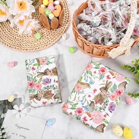 60 Sheets Easter Bunny Tissue Paper for Gift Wrapping Watercolor Rabbit Bird & Floral Print Tissue Paper for Gift Bags for Happy Easter Day Spring Holidays Craft Supplies, 20 × 14 Inches in Saudi Arabia