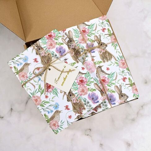 60 Sheets Easter Bunny Tissue Paper for Gift Wrapping Watercolor Rabbit Bird & Floral Print Tissue Paper for Gift Bags for Happy Easter Day Spring Holidays Craft Supplies, 20 × 14 Inches in Saudi Arabia