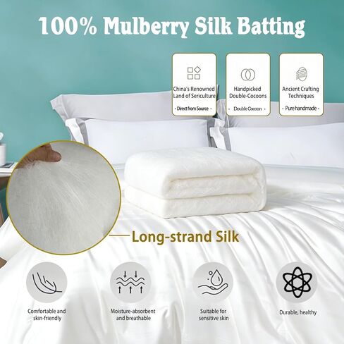 حشو لحاف حرير التوت من SOUTH SILK، حجم كامل 96 بوصة × 96 بوصة حشو حريري لللحاف، الخياطة، لفافة حشو خفيفة الوزن، حشو ألياف الحرير الطبيعي لمستلزمات خياطة اللحف، 1.76 رطل in Kuwait