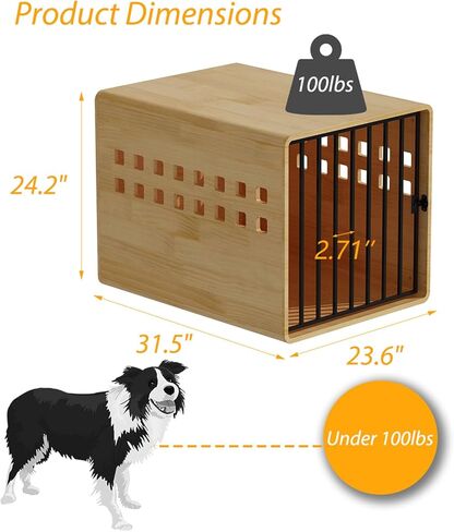 Solid Wooden Furniture Dog Crate for Medium & Small Dogs, Wooden Puppy Crate Table, Small Decorative Dog Kennel Indoor, Pet House End Table for Living Room, Bedroom Natural in Kuwait