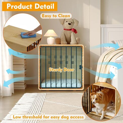 Solid Wooden Furniture Dog Crate for Medium & Small Dogs, Wooden Puppy Crate Table, Small Decorative Dog Kennel Indoor, Pet House End Table for Living Room, Bedroom Natural in Kuwait